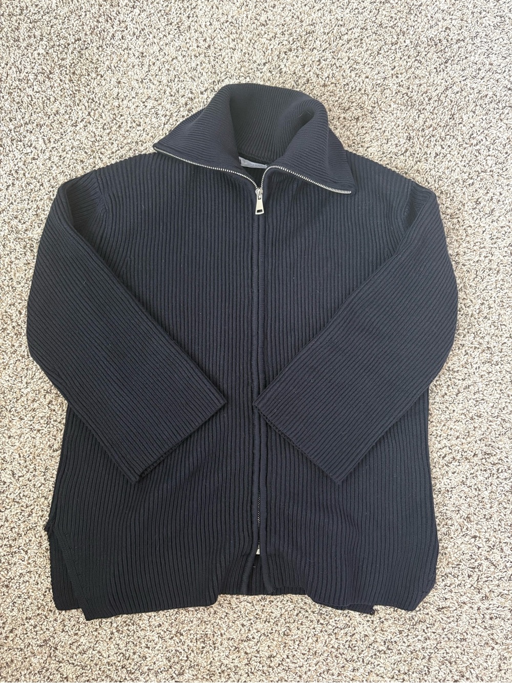 Zara Men’s Navy Ribbed Full-Zip Knit Jacket